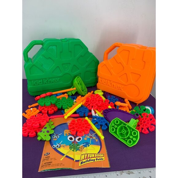 Kid k’nex 2 Incomplete Sets One Instruction Booklet Two Cases Random Pieces